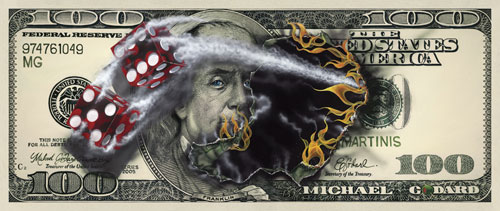 $100 Bill with Dice with Sketch Michael Godard
